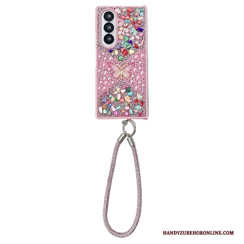 Hülle Samsung Galaxy Z Fold 7 Handyhülle Strass-schmetterling Mit Trageschlaufe