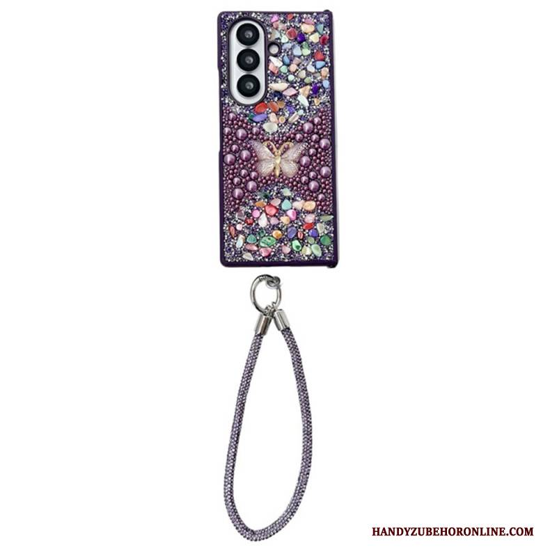 Hülle Samsung Galaxy Z Fold 7 Handyhülle Strass-schmetterling Mit Trageschlaufe