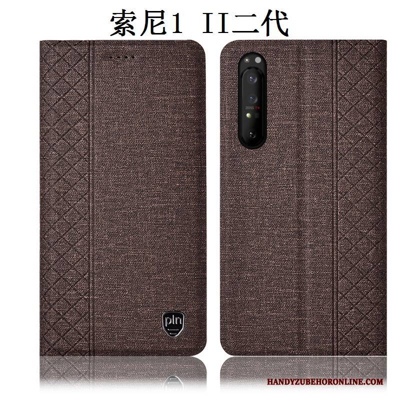 Hülle Sony Xperia 1 Ii Taschen Handyhüllen Dunkelblau, Case Sony Xperia 1 Ii Folio Baumwolle Und Leinen Anti-sturz