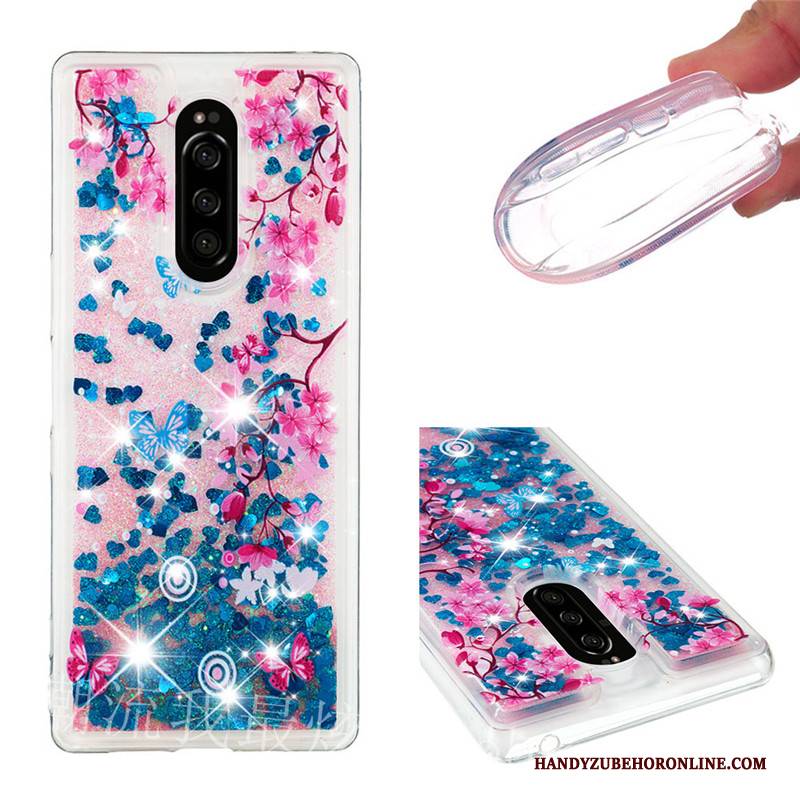 Hülle Sony Xperia 1 Taschen Handyhüllen Treibsand, Case Sony Xperia 1 Weiche Anti-sturz Rot