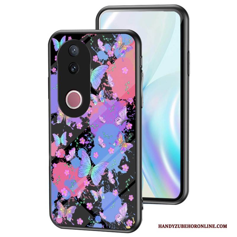 Hülle Vivo V50 5g Handyhülle Gehärtetes Glas Schmetterlingsmuster