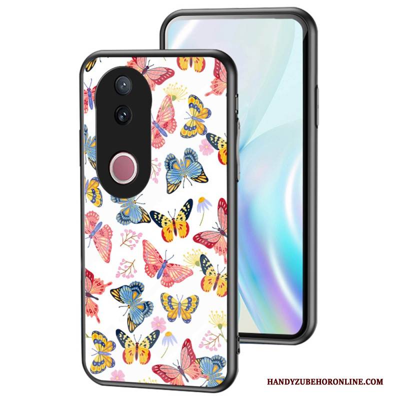 Hülle Vivo V50 5g Handyhülle Gehärtetes Glas Schmetterlingsmuster