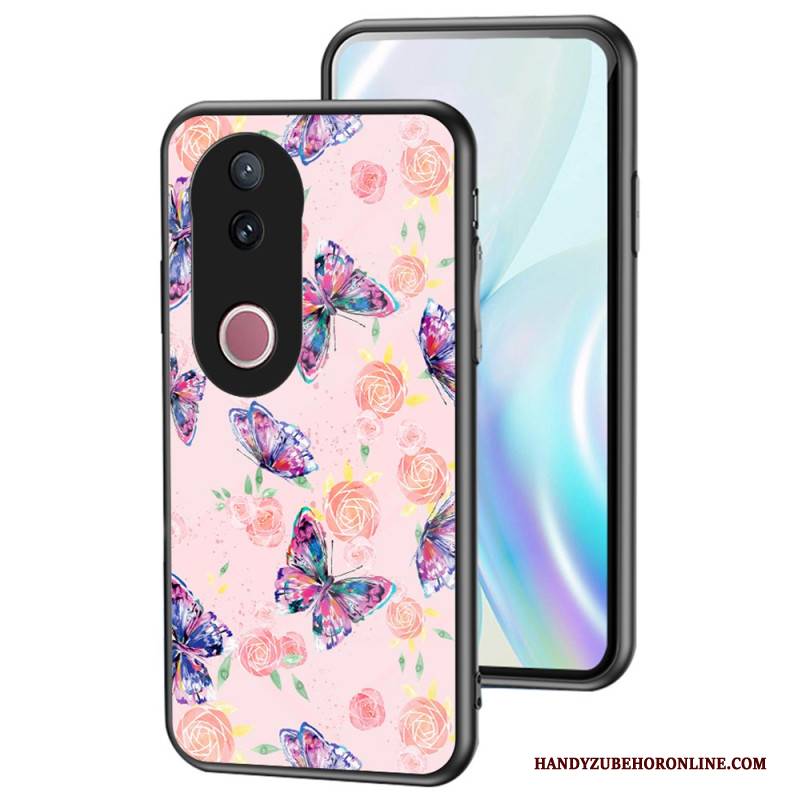 Hülle Vivo V50 5g Handyhülle Gehärtetes Glas Schmetterlingsmuster