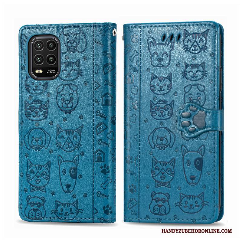 Hülle Xiaomi Mi 10 Lite Leder Handyhüllen Katzen, Case Xiaomi Mi 10 Lite Folio Hängende Verzierungen Hund