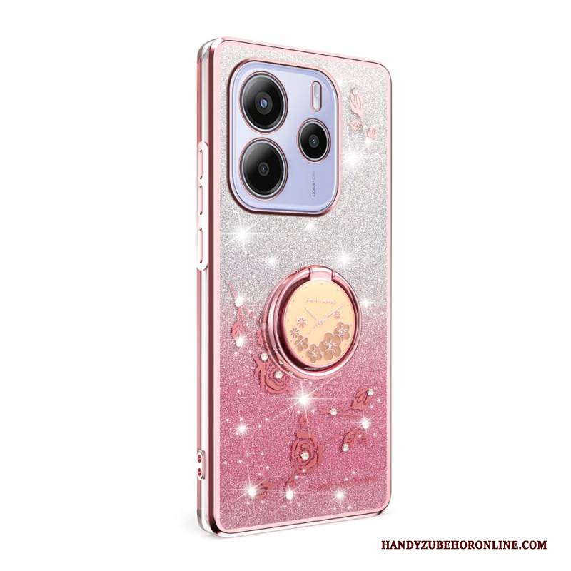 Hülle Xiaomi Redmi Note 14 4g Ringhalter Mit Strasssteinen Und Blumen