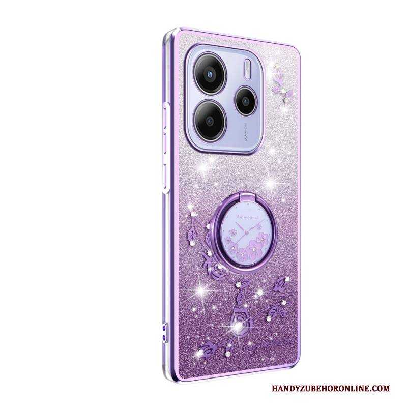 Hülle Xiaomi Redmi Note 14 4g Ringhalter Mit Strasssteinen Und Blumen