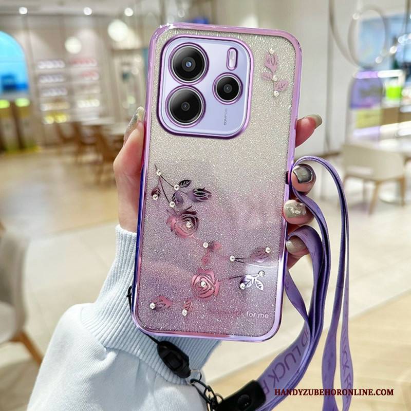 Hülle Xiaomi Redmi Note 14 4g Strasssteine Und Blumen Mit Trageband