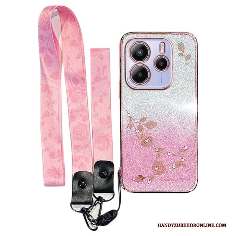 Hülle Xiaomi Redmi Note 14 4g Strasssteine Und Blumen Mit Trageband