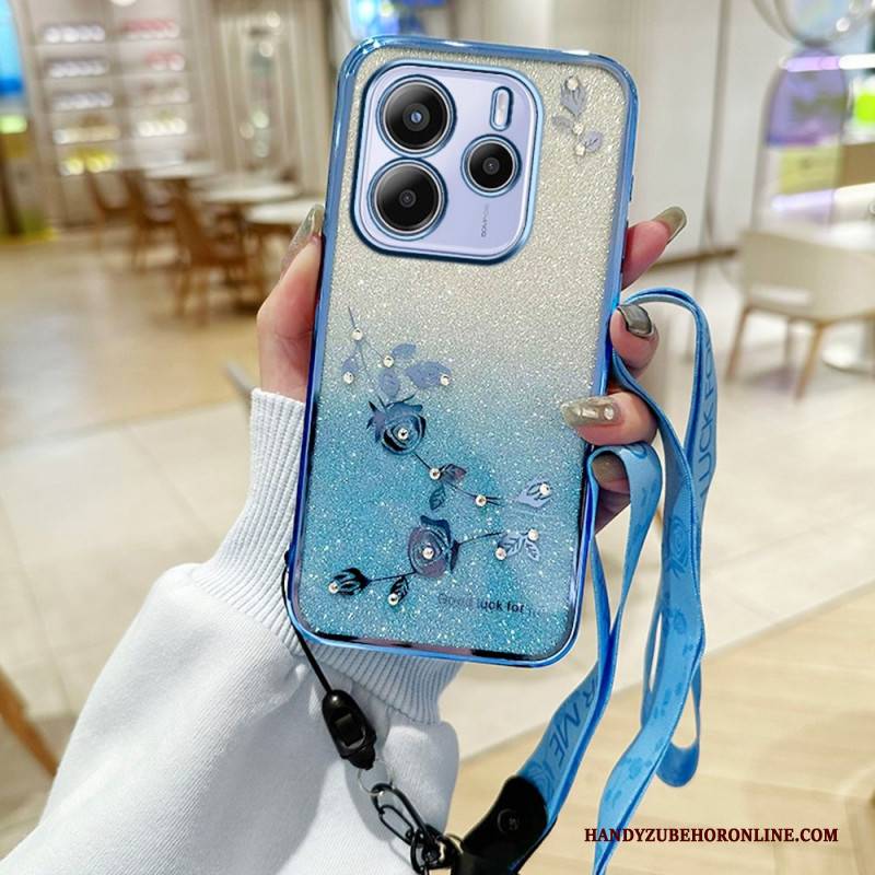 Hülle Xiaomi Redmi Note 14 4g Strasssteine Und Blumen Mit Trageband