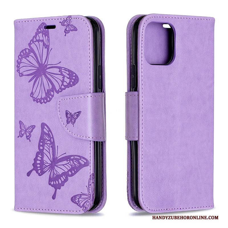 Hülle iPhone 11 Pro Lederhülle Einfarbig Schmetterling, Case iPhone 11 Pro Leder Grün Hängende Verzierungen