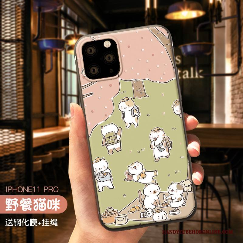 Hülle iPhone 11 Pro Max Silikon Nubuck Rosa, Case iPhone 11 Pro Max Weiche Gelb Trendmarke