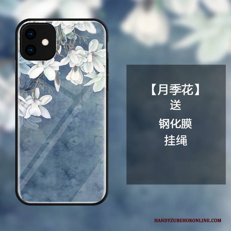 Hülle iPhone 11 Taschen Anti-sturz Blau, Case iPhone 11 Schutz Blumen Kunst