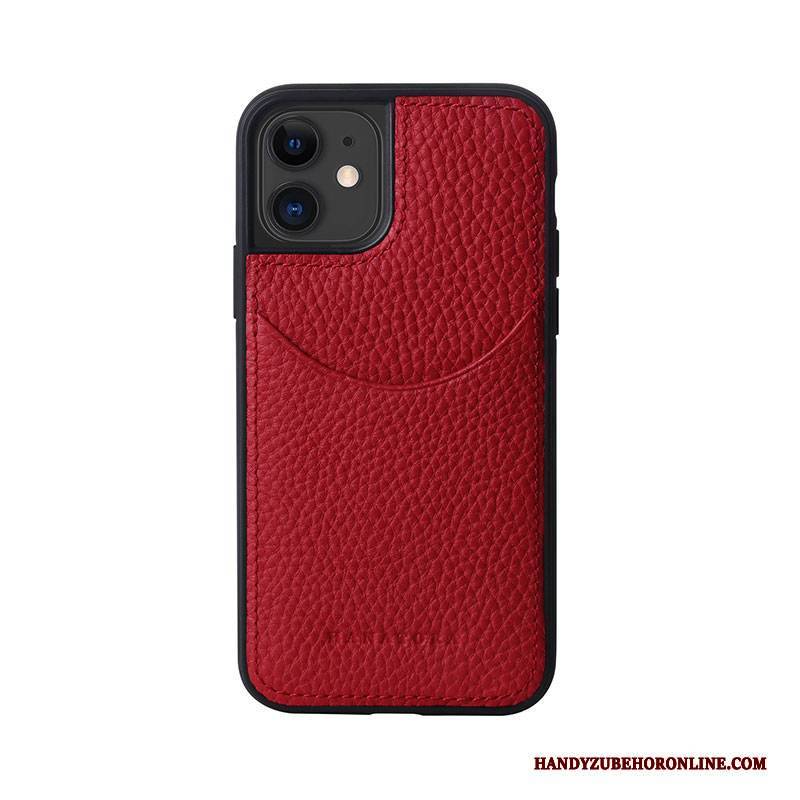 Hülle iPhone 12 Schutz Litchi Karte, Case iPhone 12 Leder Muster Handyhüllen