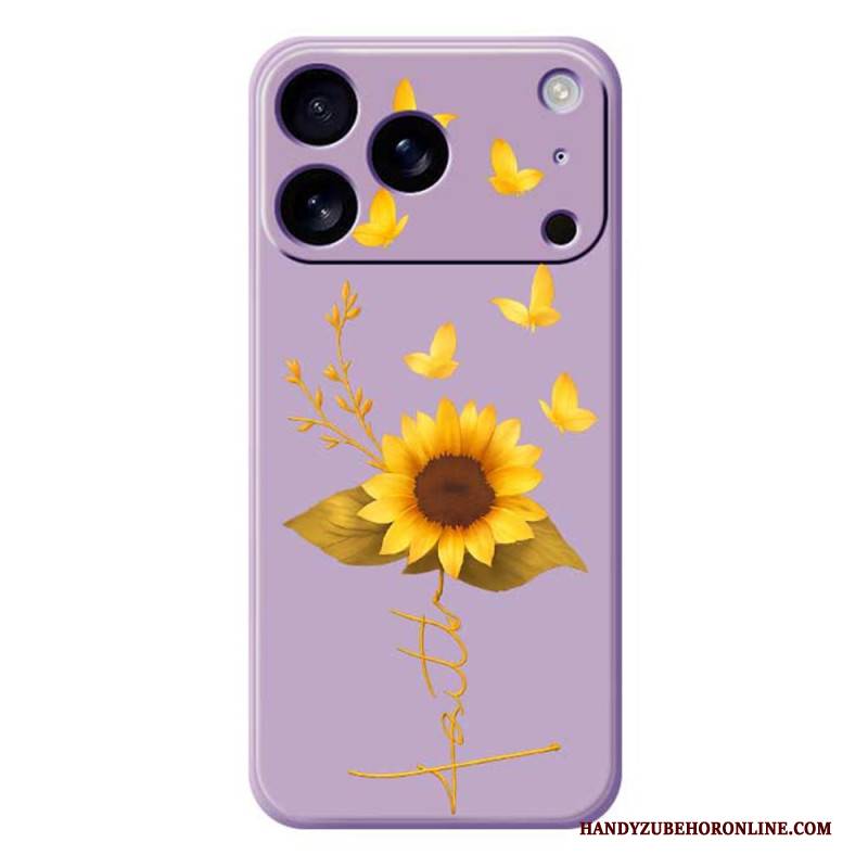 Hülle iPhone 17 Pro Handyhülle Flüssigsilikon-sonnenblume Und Schmetterlinge