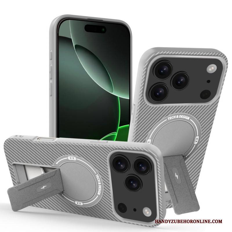 Hülle iPhone 17 Pro Max Carbonfaser-optik Mit Integriertem Ständer