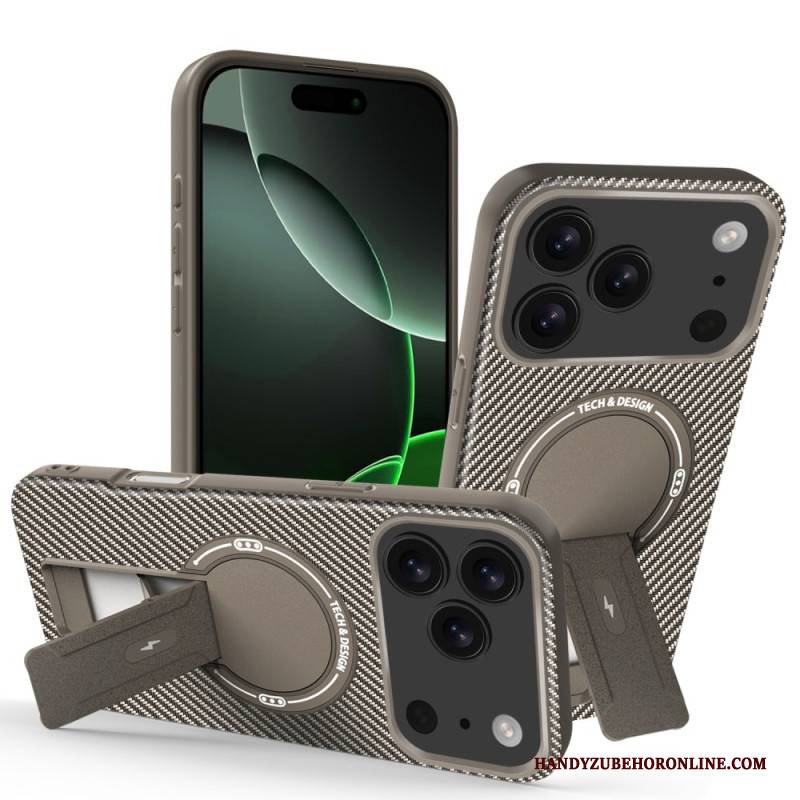 Hülle iPhone 17 Pro Max Carbonfaser-optik Mit Integriertem Ständer