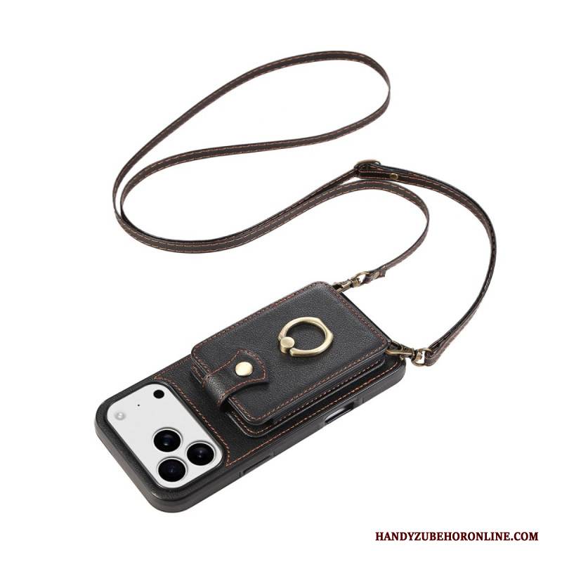 Hülle iPhone 17 Pro Max Lederoptik Mit Kartenhalter Und Handschlaufe