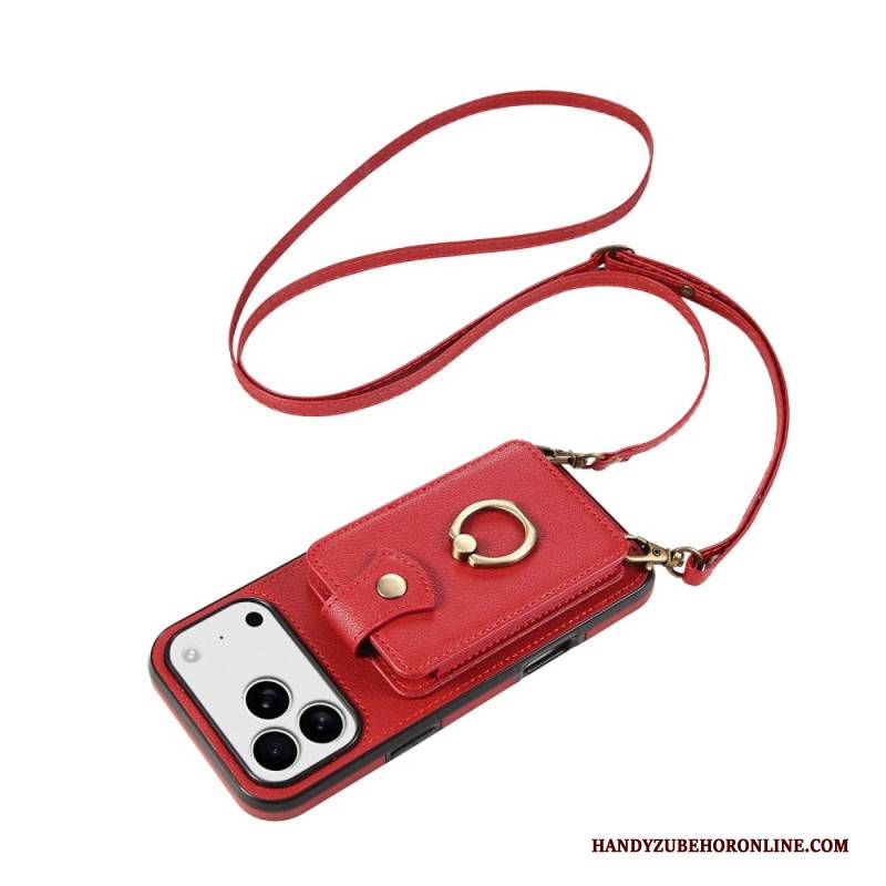 Hülle iPhone 17 Pro Max Lederoptik Mit Kartenhalter Und Handschlaufe