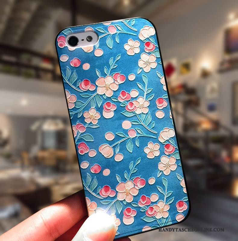 Hülle iPhone 5/5s Silikon Hängende Verzierungen Einfach, Case iPhone 5/5s Kreativ Anti-sturz Blau