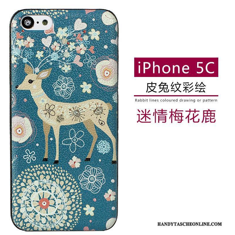 Hülle iPhone 5c Leder Muster Grün, Case iPhone 5c Karikatur Nubuck Handyhüllen