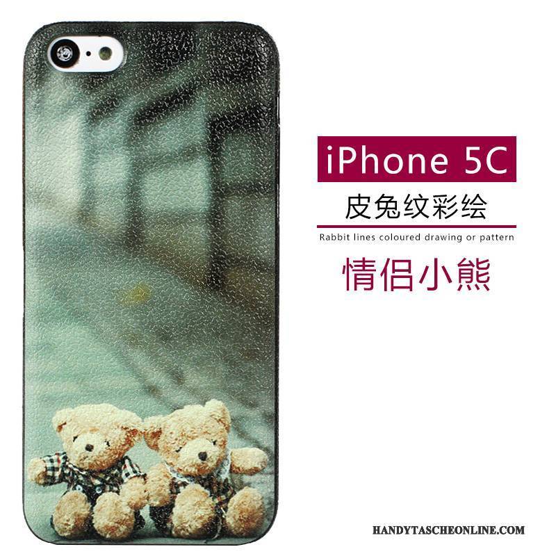 Hülle iPhone 5c Leder Muster Grün, Case iPhone 5c Karikatur Nubuck Handyhüllen