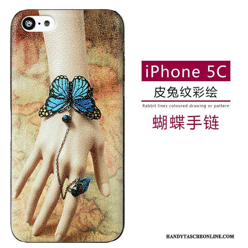 Hülle iPhone 5c Leder Muster Grün, Case iPhone 5c Karikatur Nubuck Handyhüllen