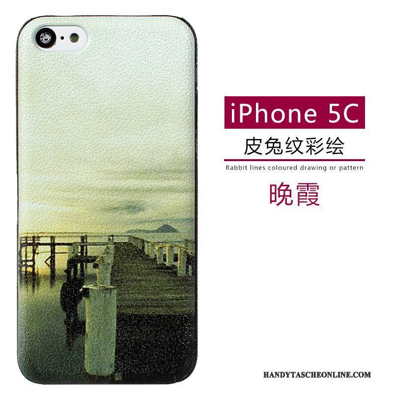Hülle iPhone 5c Leder Muster Grün, Case iPhone 5c Karikatur Nubuck Handyhüllen