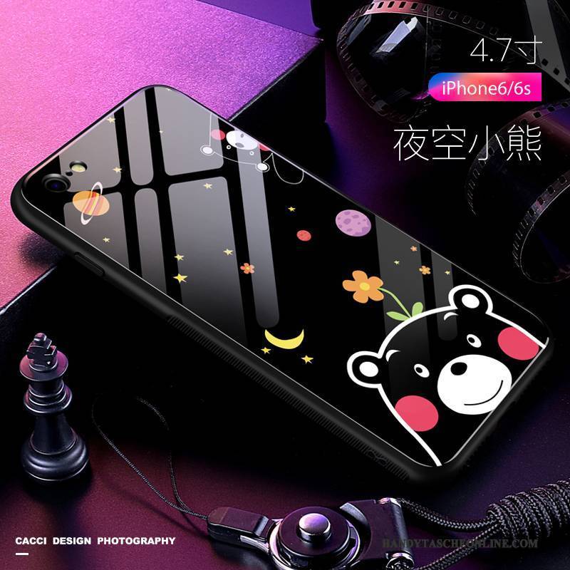 Hülle iPhone 6/6s Taschen Gehärtetes Glas Anti-sturz, Case iPhone 6/6s Silikon Handyhüllen Schwarz