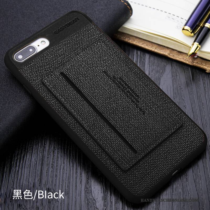 Hülle iPhone 7 Plus Lederhülle Handyhüllen Schwarz, Case iPhone 7 Plus Halterung Khaki Business