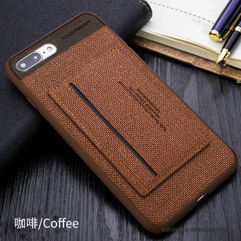Hülle iPhone 7 Plus Lederhülle Handyhüllen Schwarz, Case iPhone 7 Plus Halterung Khaki Business