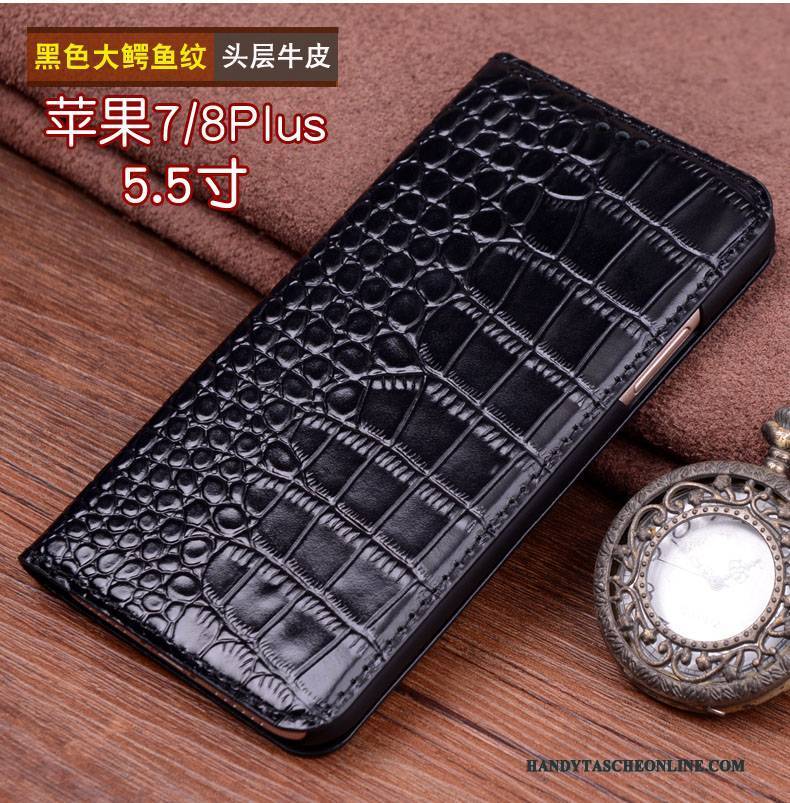 Hülle iPhone 7 Plus Lederhülle Rot Trend, Case iPhone 7 Plus Anti-sturz Schwarz