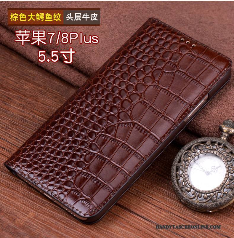Hülle iPhone 7 Plus Lederhülle Rot Trend, Case iPhone 7 Plus Anti-sturz Schwarz