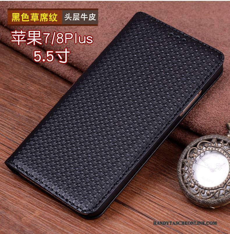Hülle iPhone 7 Plus Lederhülle Rot Trend, Case iPhone 7 Plus Anti-sturz Schwarz