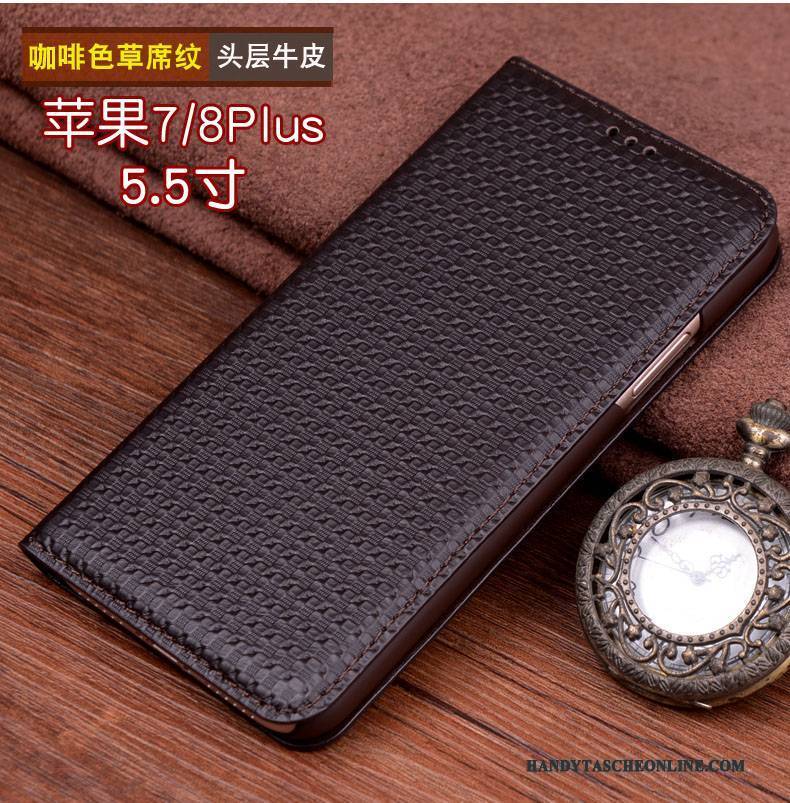 Hülle iPhone 7 Plus Lederhülle Rot Trend, Case iPhone 7 Plus Anti-sturz Schwarz