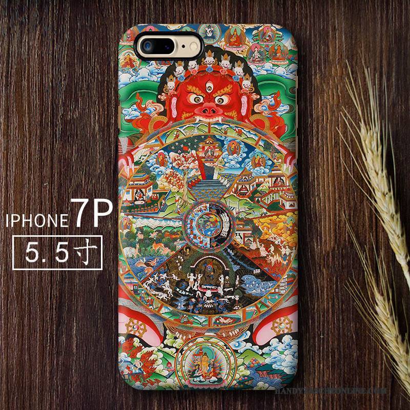 Hülle iPhone 7 Plus Retro Schwer Chinesische Art, Case iPhone 7 Plus Kreativ Herz Nubuck