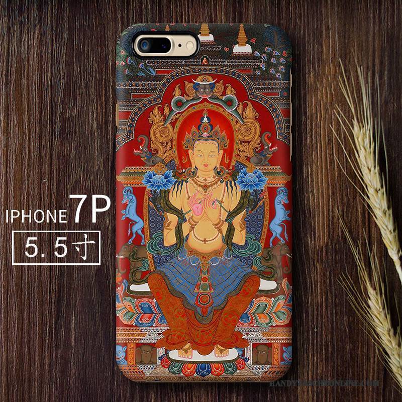 Hülle iPhone 7 Plus Retro Schwer Chinesische Art, Case iPhone 7 Plus Kreativ Herz Nubuck