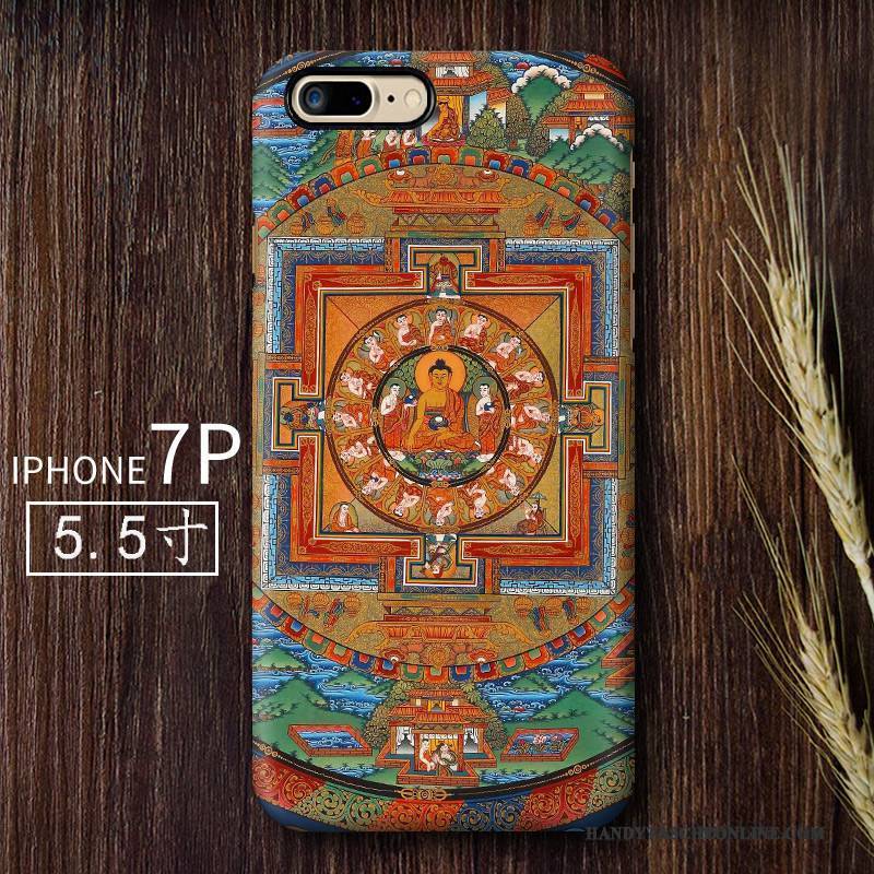 Hülle iPhone 7 Plus Retro Schwer Chinesische Art, Case iPhone 7 Plus Kreativ Herz Nubuck