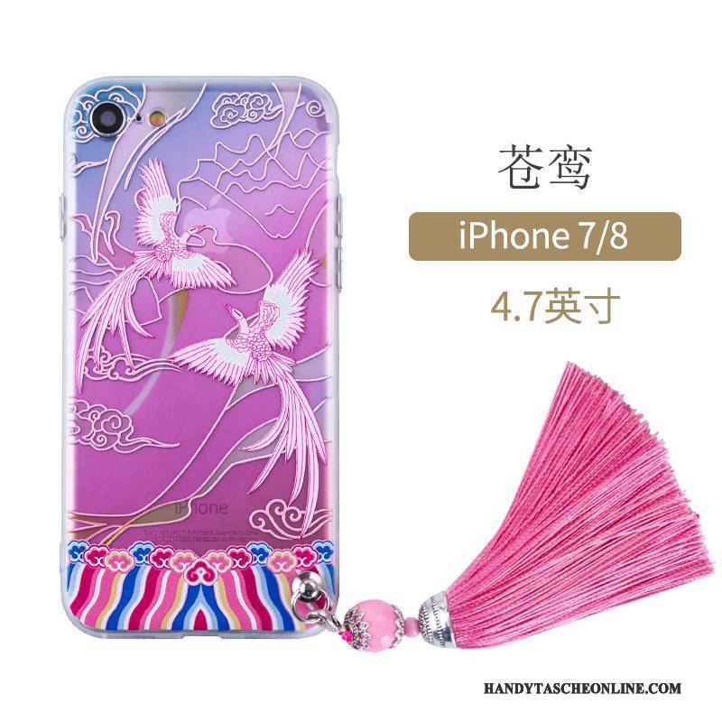 Hülle iPhone 7 Schutz Lila Blau, Case iPhone 7 Chinesische Art Handyhüllen
