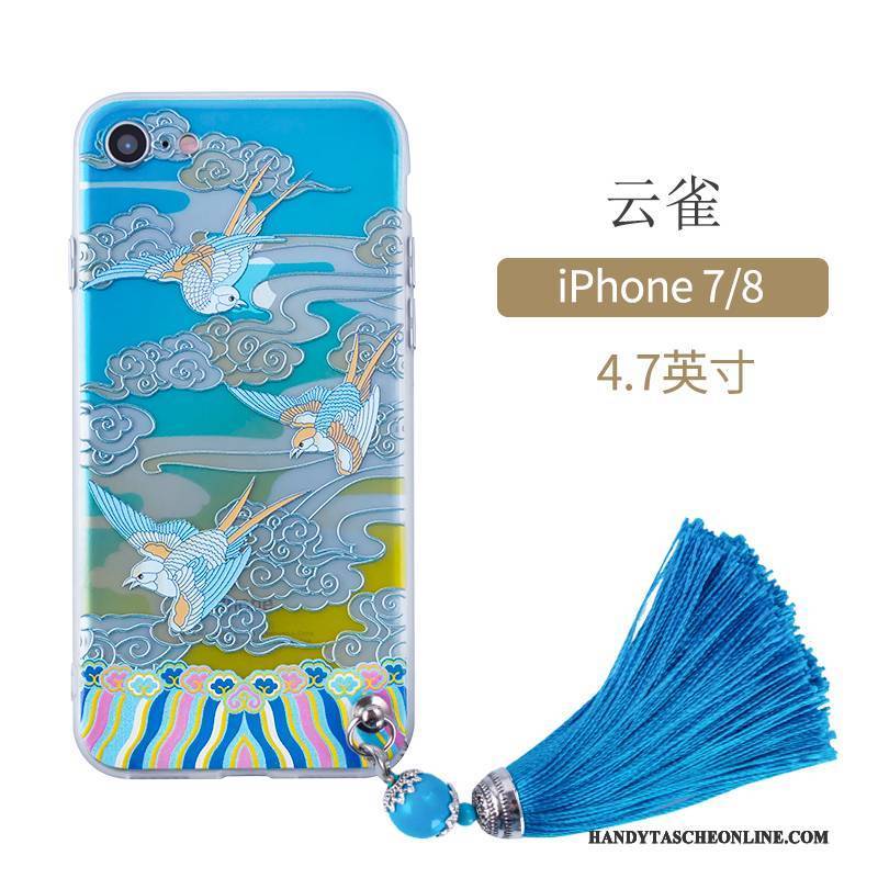 Hülle iPhone 7 Schutz Lila Blau, Case iPhone 7 Chinesische Art Handyhüllen