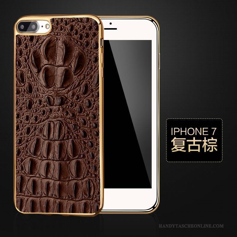 Hülle iPhone 7 Schutz Schwarz Kuh, Case iPhone 7 Leder Business Top Leder