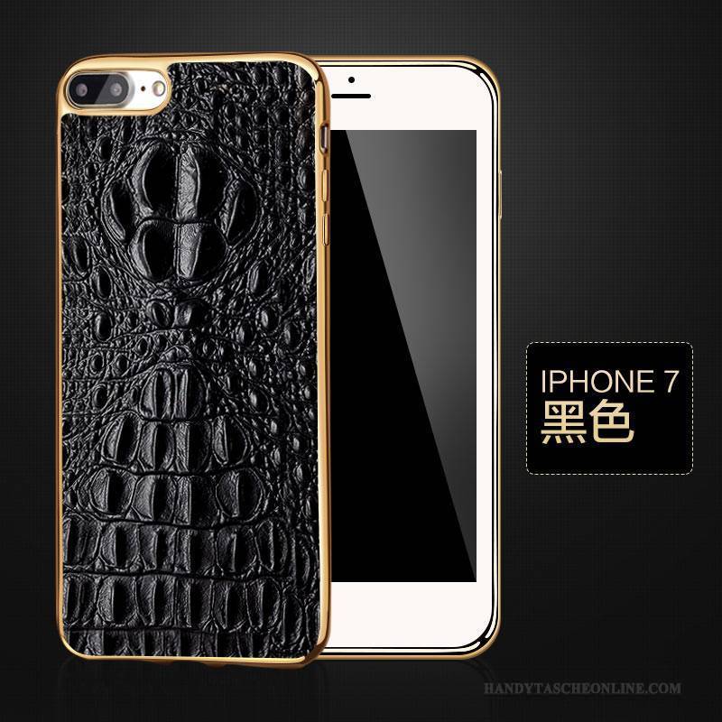 Hülle iPhone 7 Schutz Schwarz Kuh, Case iPhone 7 Leder Business Top Leder