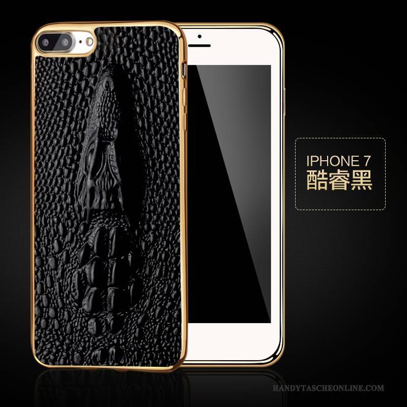 Hülle iPhone 7 Schutz Schwarz Kuh, Case iPhone 7 Leder Business Top Leder