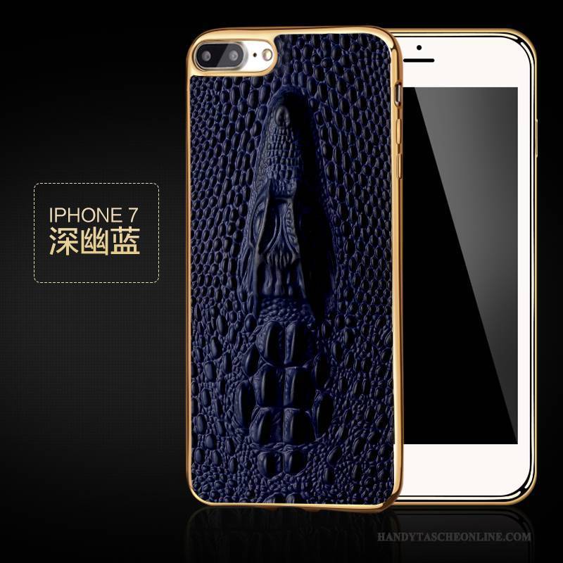 Hülle iPhone 7 Schutz Schwarz Kuh, Case iPhone 7 Leder Business Top Leder