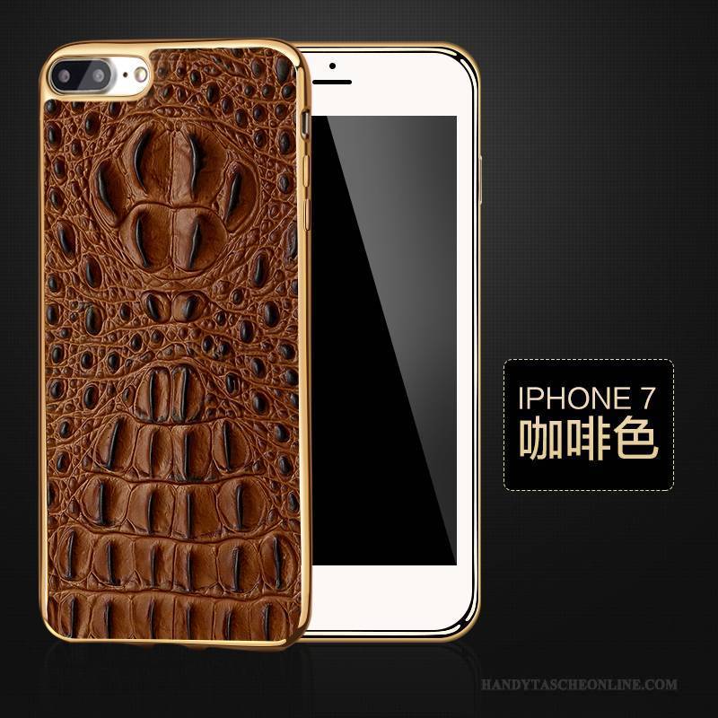 Hülle iPhone 7 Schutz Schwarz Kuh, Case iPhone 7 Leder Business Top Leder