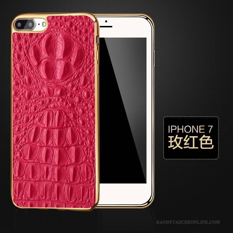 Hülle iPhone 7 Schutz Schwarz Kuh, Case iPhone 7 Leder Business Top Leder