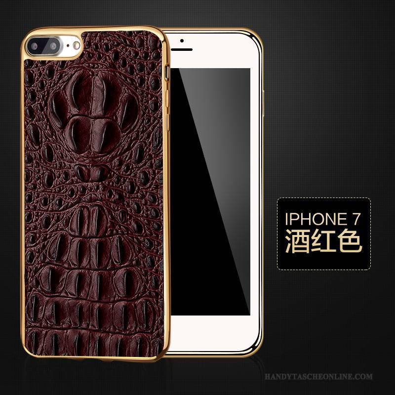 Hülle iPhone 7 Schutz Schwarz Kuh, Case iPhone 7 Leder Business Top Leder
