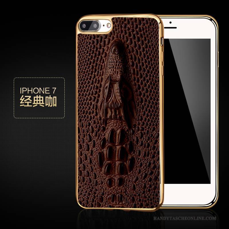 Hülle iPhone 7 Schutz Schwarz Kuh, Case iPhone 7 Leder Business Top Leder