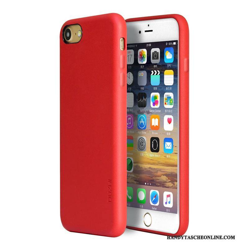 Hülle iPhone 7 Taschen Rot Anti-sturz, Case iPhone 7 Lederhülle Rosa Trendmarke