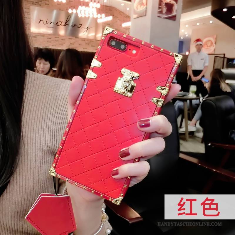 Hülle iPhone 8 Plus Lederhülle Handyhüllen Rot, Case iPhone 8 Plus Taschen Persönlichkeit Schwarz