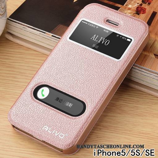 Hülle iPhone Se Lederhülle Rosa Handyhüllen, Case iPhone Se Folio Schwer Anti-sturz